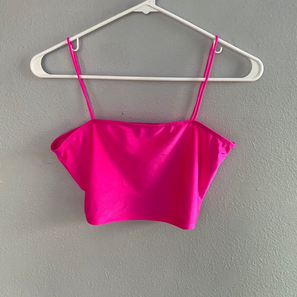 Neon pink cropped tank top